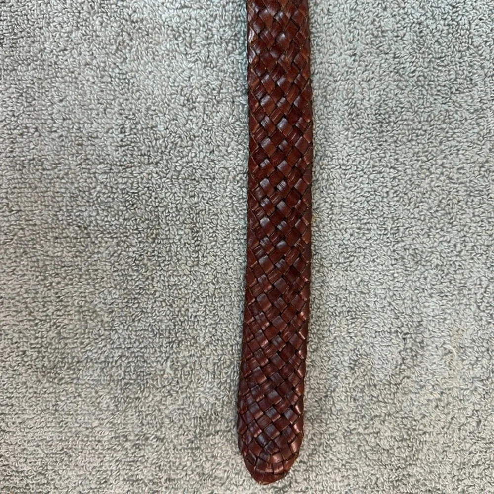 Mens Brown Braided Genuine Leather Belt Size 40 Woven Adjustable Silver Buckle